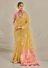 Yellow Art Silk Woven Saree