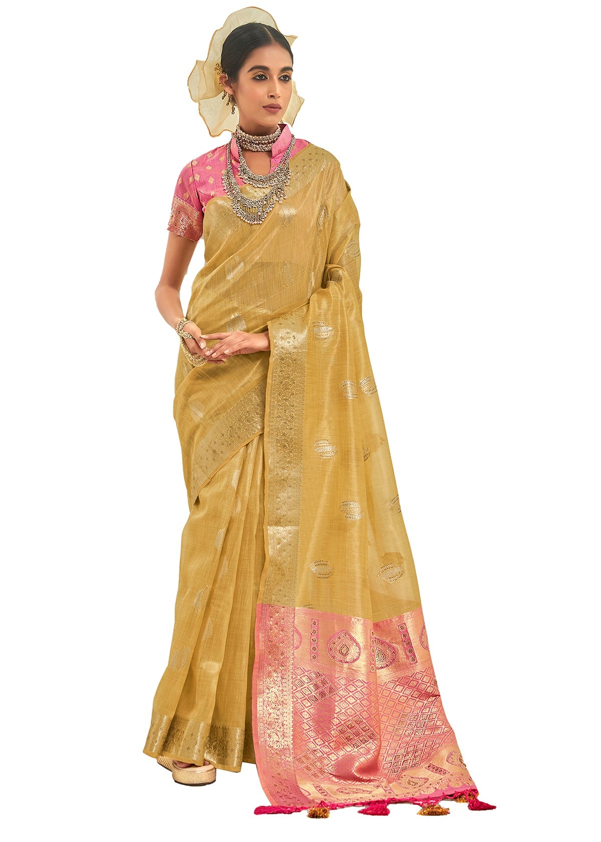 Yellow Art Silk Woven Saree