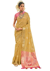 Yellow Art Silk Woven Saree