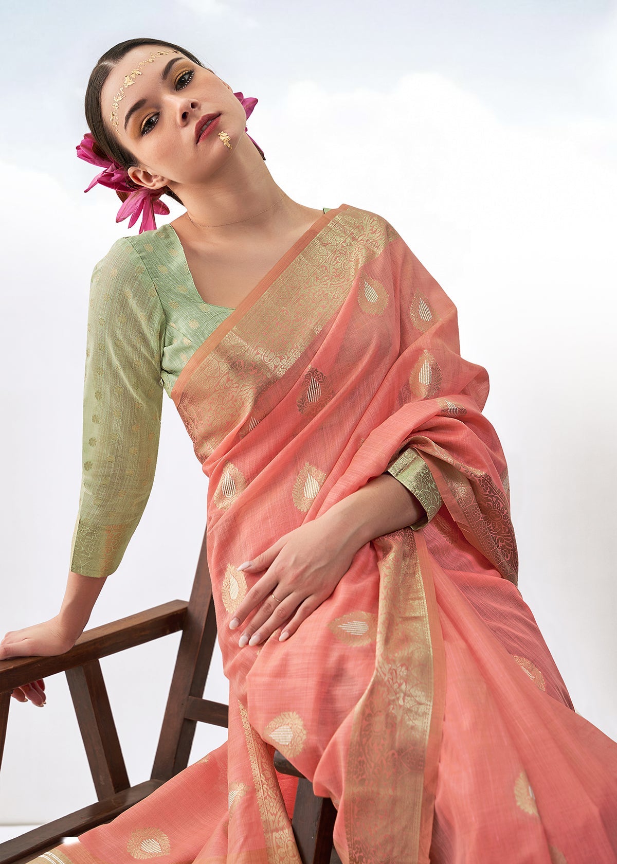 Coral Art Silk Woven Saree