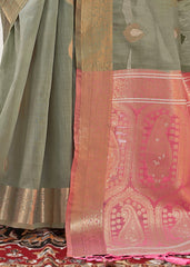 Grey Art Silk Woven Saree