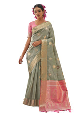 Grey Art Silk Woven Saree