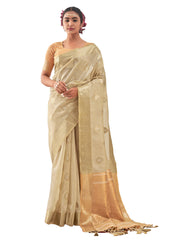 Cream Art Silk Woven Saree