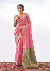 Pink Art Silk Woven Saree