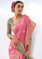 Pink Art Silk Woven Saree