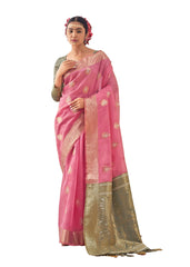 Pink Art Silk Woven Saree