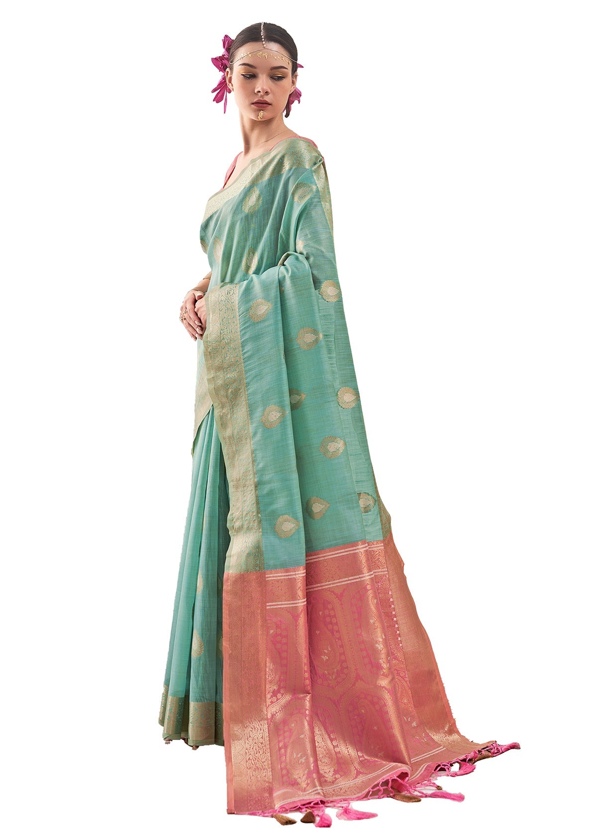 Cyan Art Silk Woven Saree