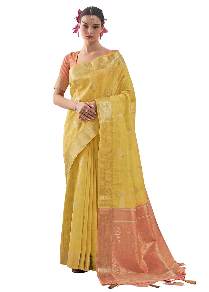 Designer Ethnicwear Yellow Art Silk Woven Saree