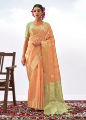 Peach Art Silk Woven Saree