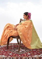 Peach Art Silk Woven Saree