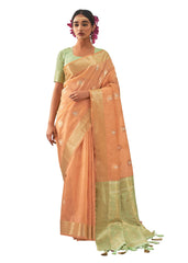 Peach Art Silk Woven Saree