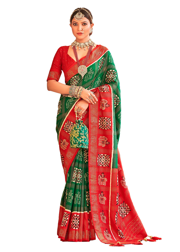 Traditional Ethnicwear Green Cotton Silk Foil Print Saree