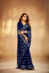 Navy Blue Georgette Sequins Embroidery Saree