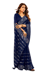 Navy Blue Georgette Sequins Embroidery Saree