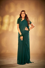 Green Georgette Sequins Embroidery Saree