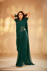 Green Georgette Sequins Embroidery Saree