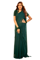 Green Georgette Sequins Embroidery Saree