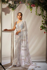 Grey Georgette Sequins Embroidery Saree