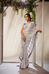 Grey Georgette Sequins Embroidery Saree