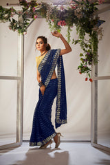 Navy Blue Georgette Sequins Embroidery Saree