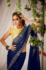 Navy Blue Georgette Sequins Embroidery Saree