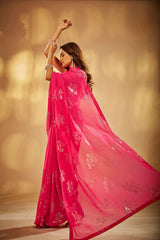 Pink Georgette Sequins Embroidery Saree