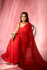 Red Georgette Sequins Embroidery Saree