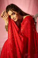 Red Georgette Sequins Embroidery Saree