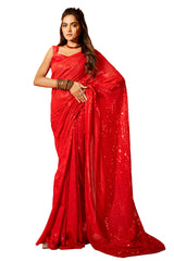 Red Georgette Sequins Embroidery Saree