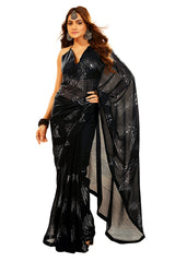 Black Georgette Sequins Embroidery Saree