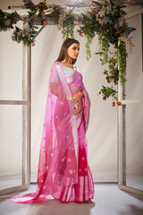 Pink Cotton Silk Embroidery Saree