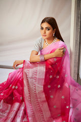 Pink Cotton Silk Embroidery Saree