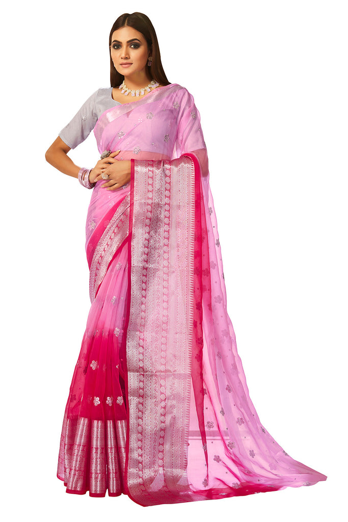Traditional Ethnicwear Pink Cotton Silk Embroidery Saree