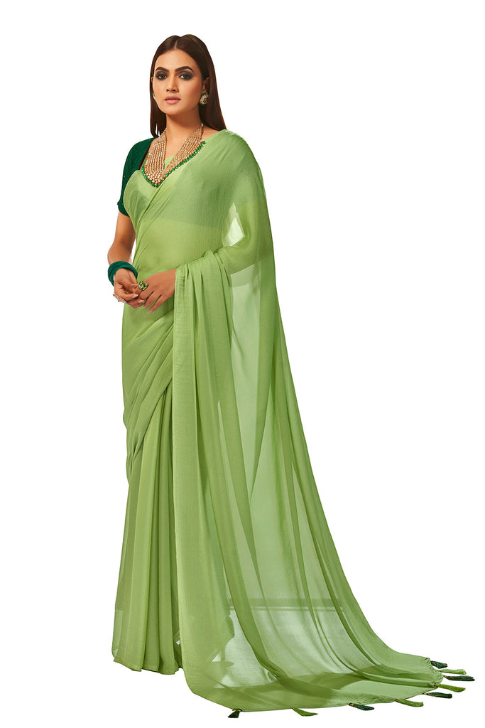 Traditional Ethnicwear Light Green Georgette Solid Saree