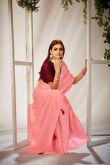 Rose Pink Georgette Solid Saree