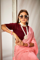 Rose Pink Georgette Solid Saree