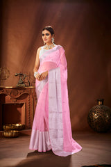 Pink Oraganza Embroidery Saree