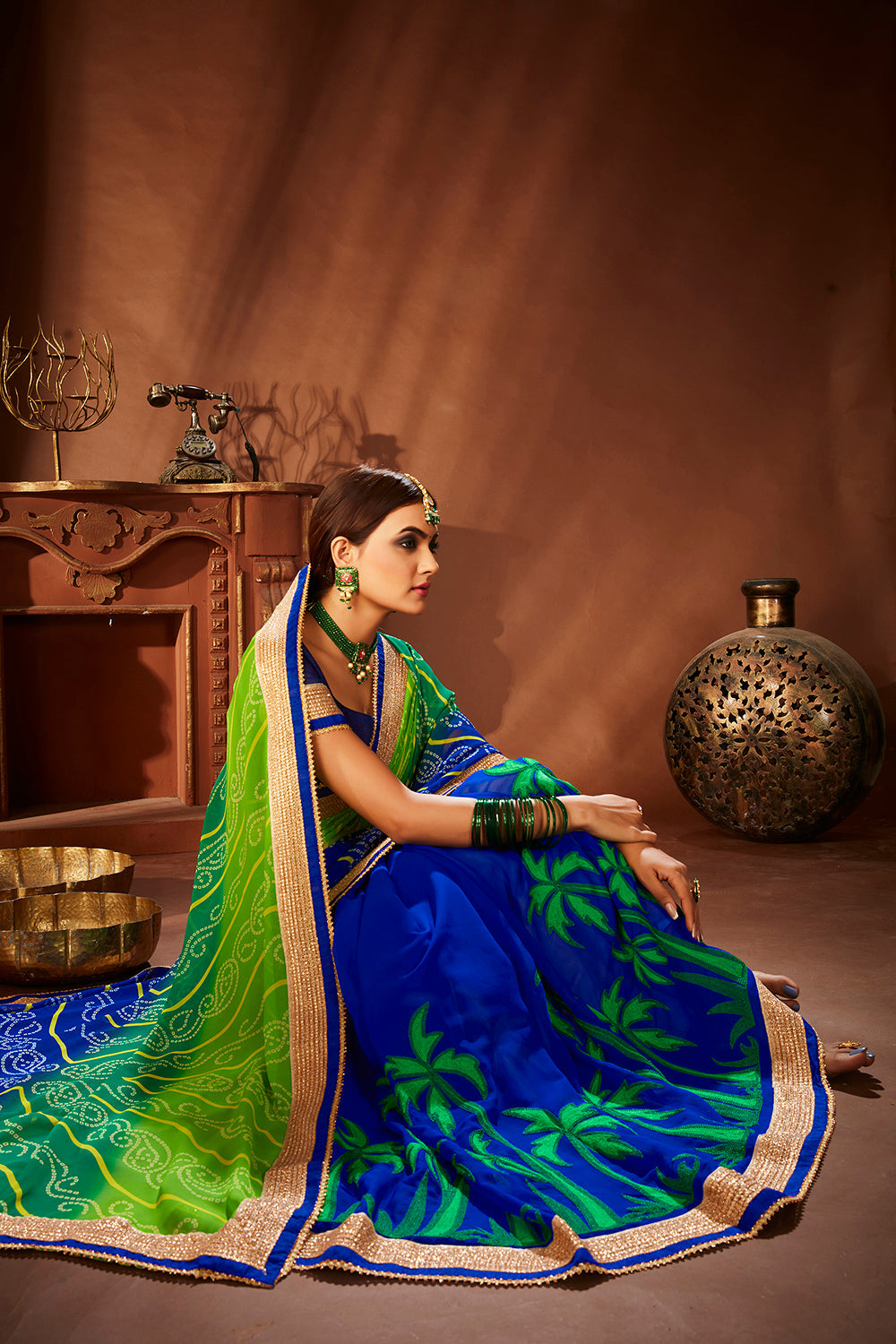 Navy Blue Georgette Embroidery Saree