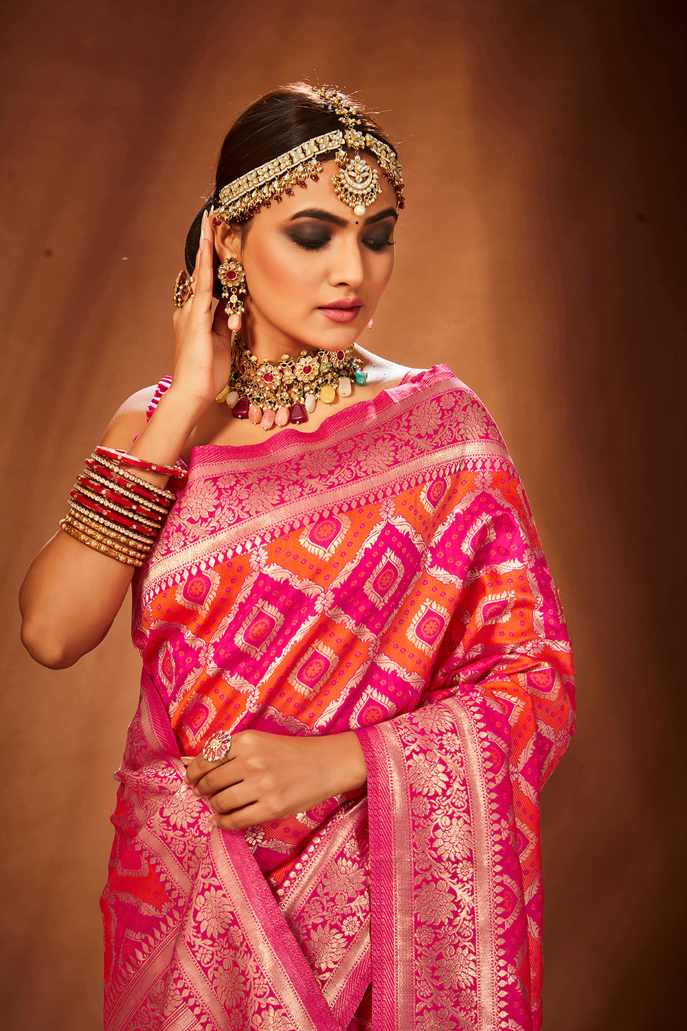 Pink Banarasi Art Silk Woven Saree