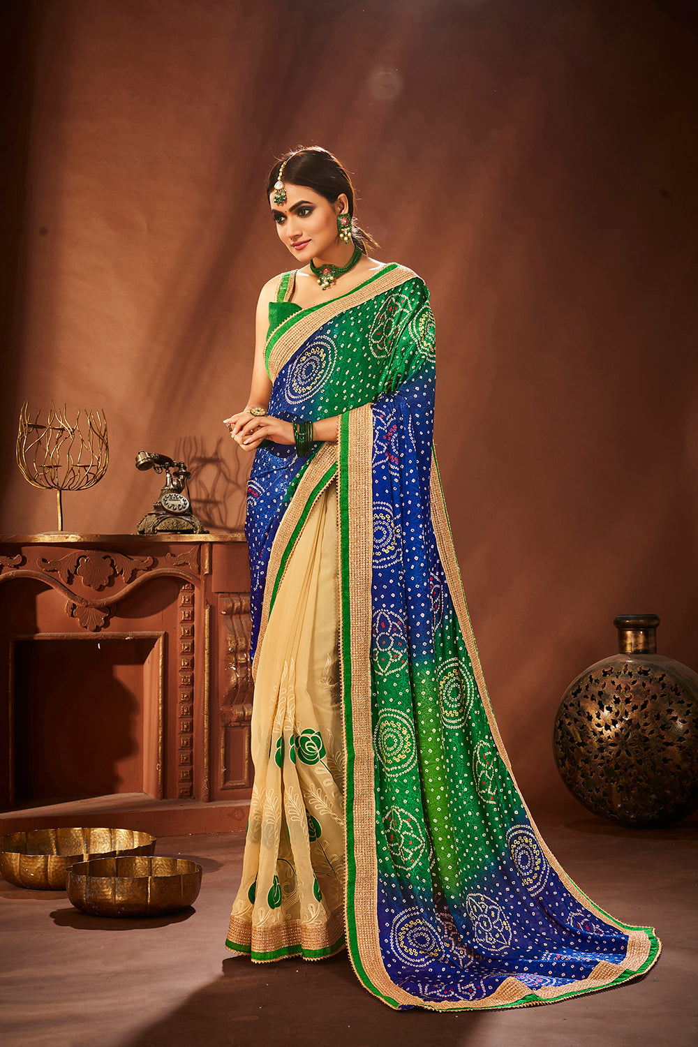 Green Georgette Embroidery Saree