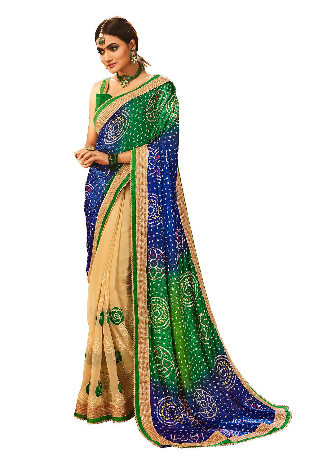 Green Georgette Embroidery Saree