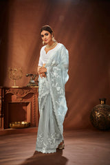 Grey Oraganza Embroidery Saree