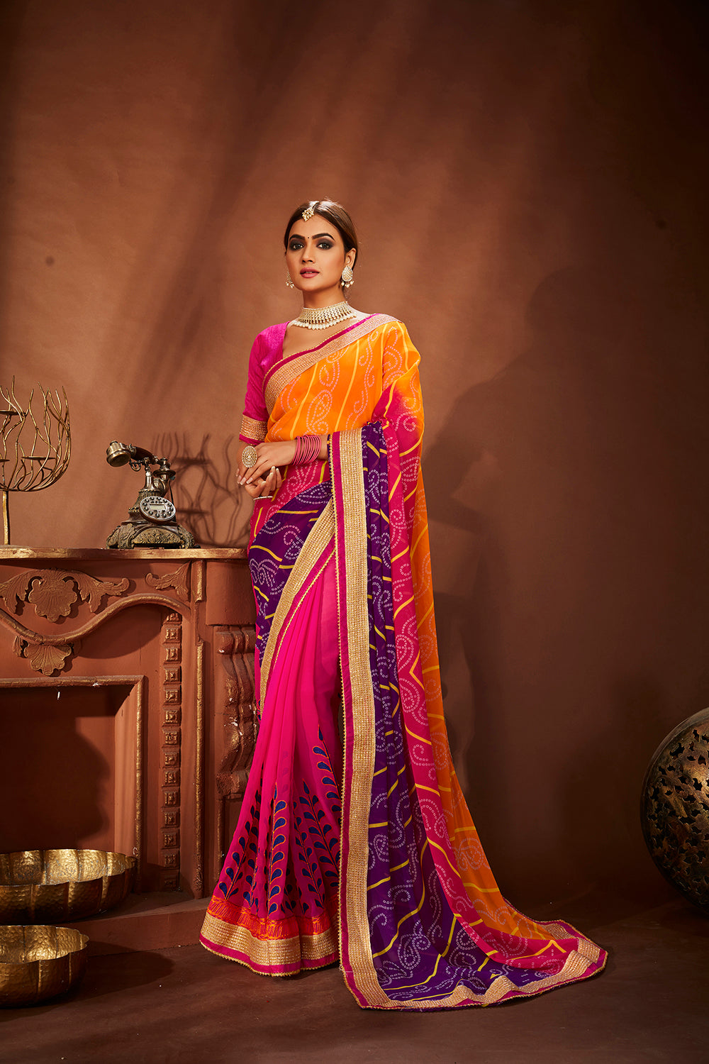 Pink Georgette Embroidery Saree