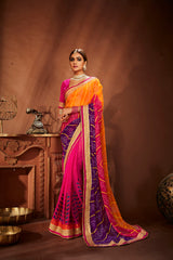 Pink Georgette Embroidery Saree