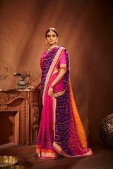 Pink Georgette Embroidery Saree