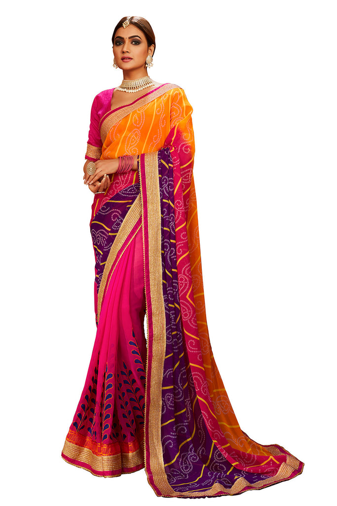 Traditional Ethnicwear Pink Georgette Embroidery Saree