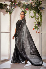 Black Georgette Sequins Embroidery Saree