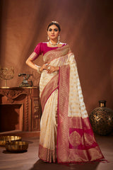 Cream Oraganza Woven Saree