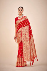 Venetian Red Banarasi Art Silk Woven Saree