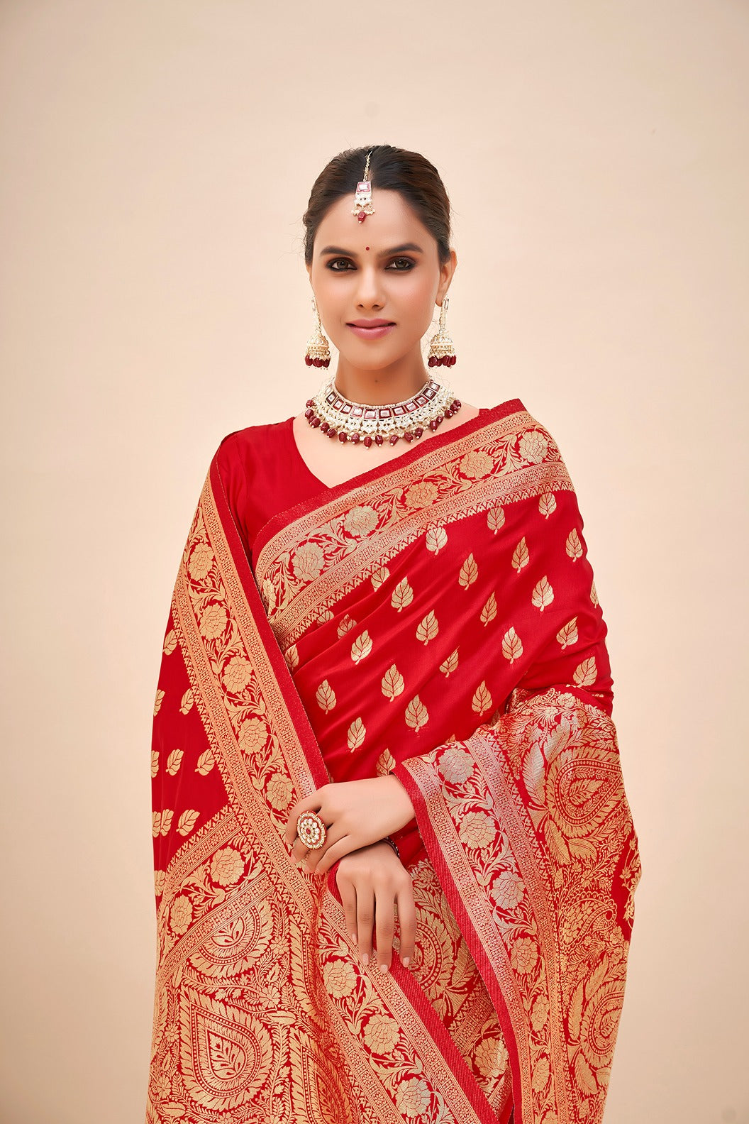 Venetian Red Banarasi Art Silk Woven Saree